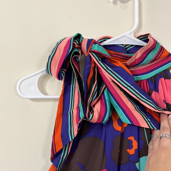 Shoshanna Floral Print Halter Top Neck Tie Dress - Picture 5 of 9